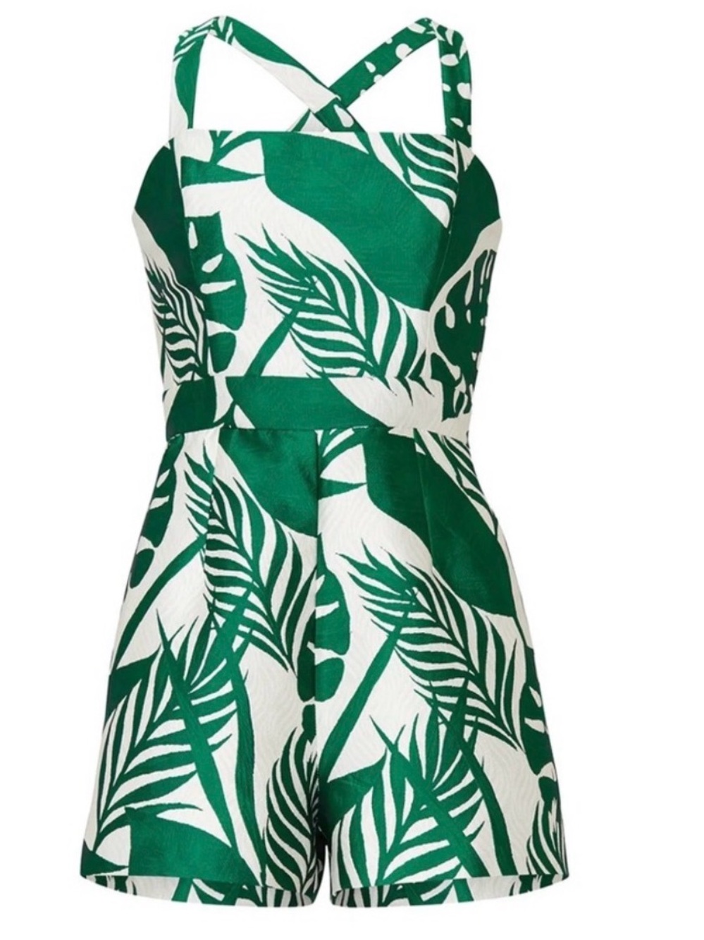 Hutch Green and White Tropical Leaf Romper